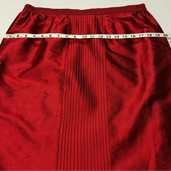 Vintage Womens 100% Silk Midi Skirt Size 12 M Straight Metallic Red Holiday Luxe - Picture 8 of 9